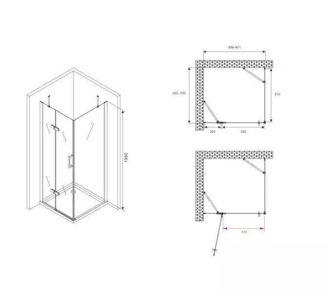 Душевой уголок ABBER Zart  прозрачное/хром , в угол, Цвет стекла: прозрачное, Цвет профиля: Хром, Выбрать размер: 90х70, изображение 4