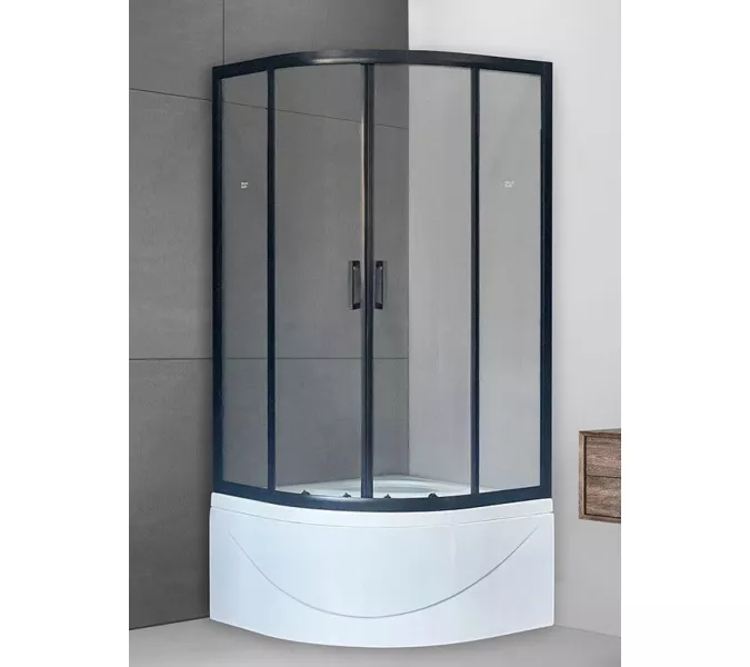 Душевой угол Royal Bath RB BK четверть круга, Цвет стекла: прозрачное, Цвет профиля: Черный, Выбрать размер: 90x90