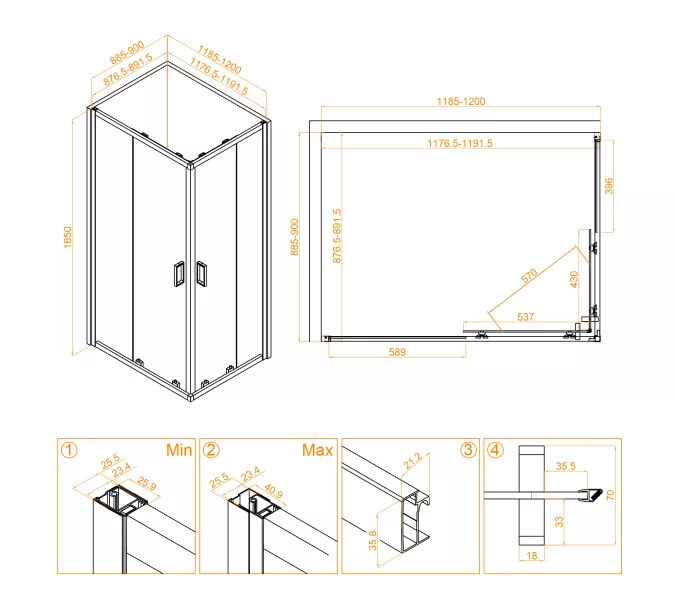 Душевой уголок RGW CL-44B, Цвет стекла: прозрачное, Цвет профиля (вариация): Черный, Выбрать размер: 900x1200, изображение 3
