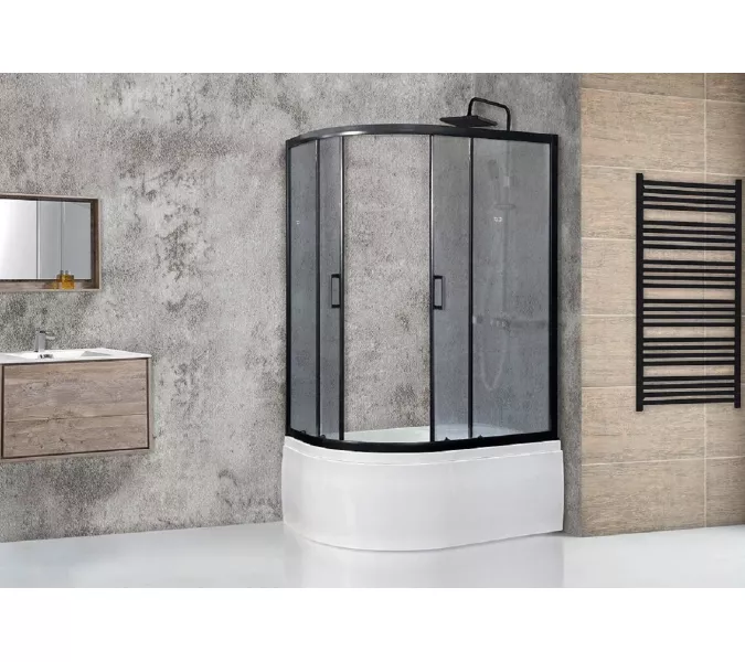 Душевой угол Royal Bath RB 8120BK ассиметричный, Цвет стекла: матовое, Цвет профиля: Черный, Ориентация: правая