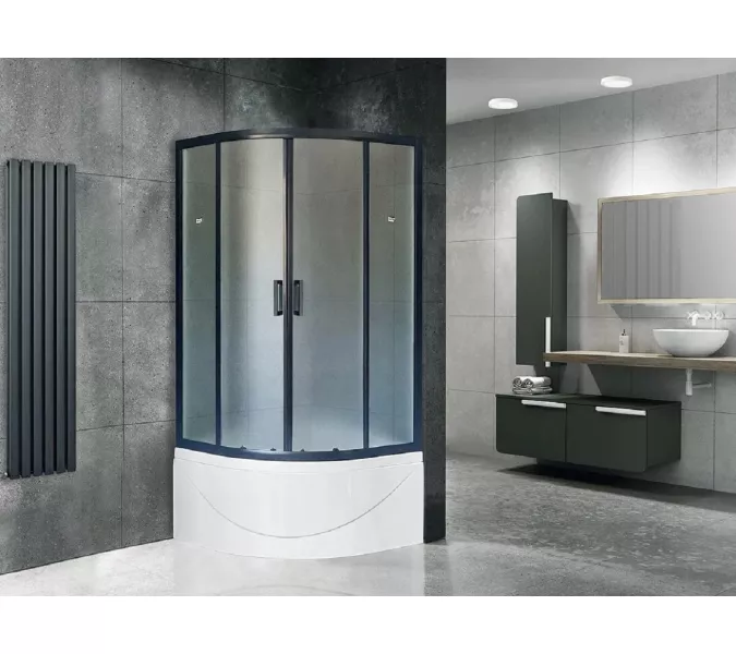 Душевой угол Royal Bath RB BK четверть круга, Цвет стекла: матовое, Цвет профиля: Черный, Выбрать размер: 90x90, изображение 2