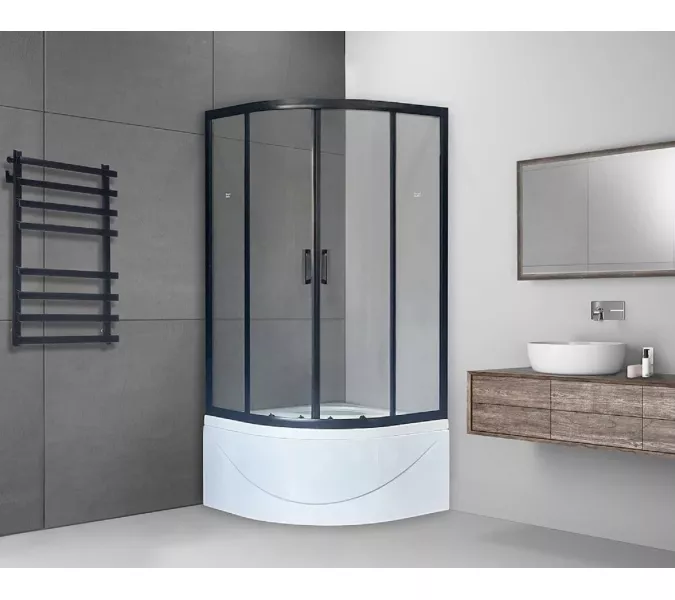 Душевой угол Royal Bath RB BK четверть круга, Цвет стекла: прозрачное, Цвет профиля: Черный, Выбрать размер: 90x90, изображение 2