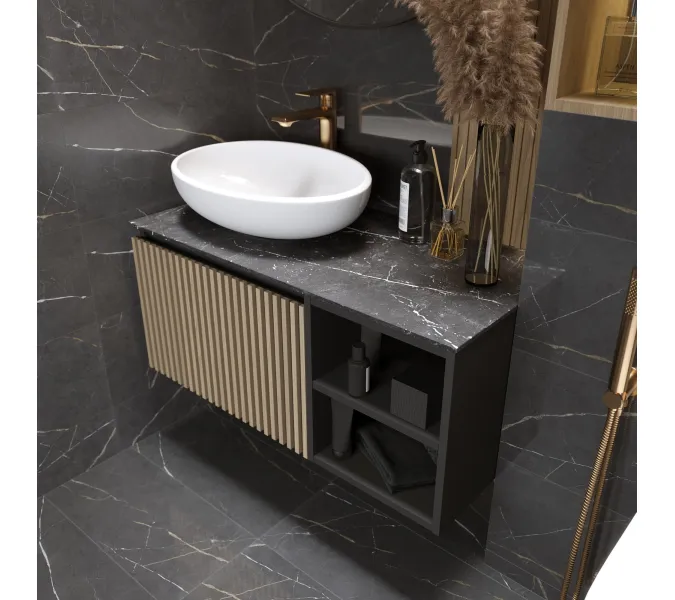 Тумба 1Marka подвесная Rail 90П 1ящик/ 2полки  Gray, изображение 5