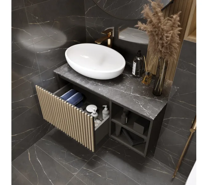 Тумба 1Marka подвесная Rail 90П 1ящик/ 2полки  Gray, изображение 6