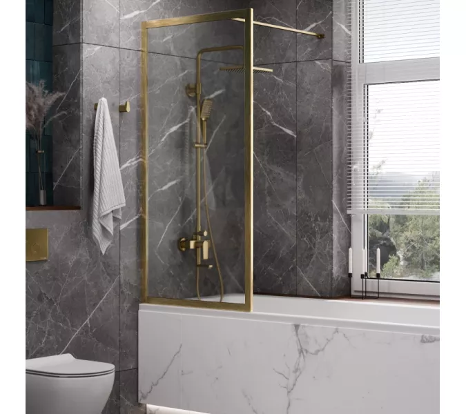 Стеклянная шторка WasserKRAFT Abens 20W01-80 Brushed gold Fixed, Цвет профиля: Золото, Выбрать размер: 80х160, изображение 9