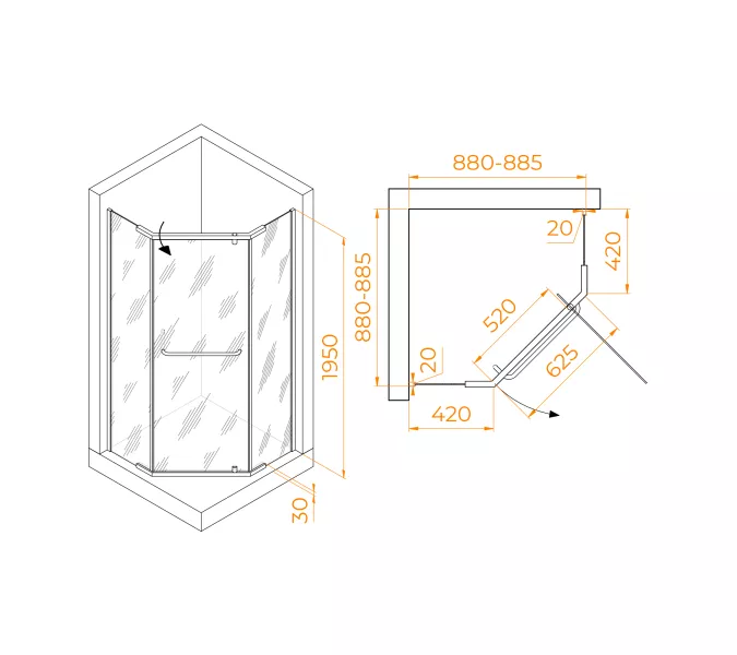 Душевой уголок RGW HO-081B, Цвет стекла: матовое-сатинат, Цвет профиля: Черный, Выбрать размер: 90x90, изображение 3