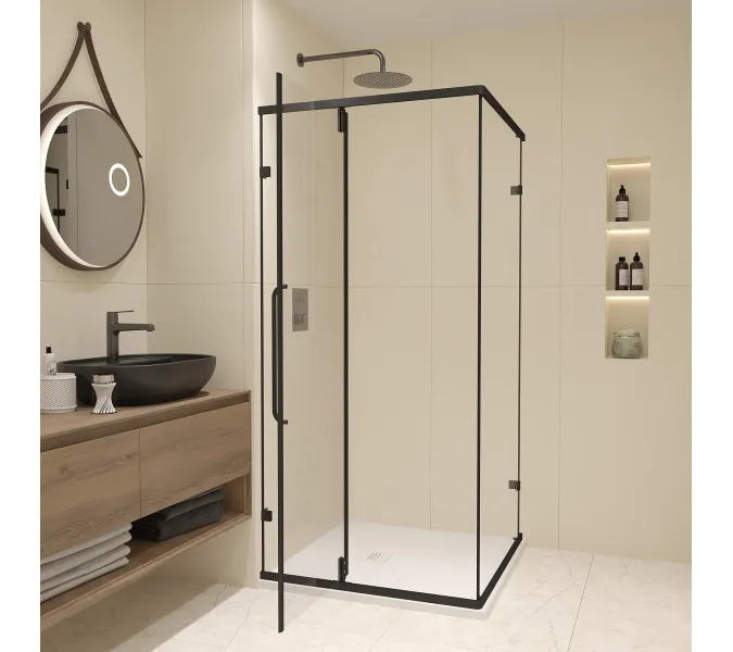 Душевой уголок RGW CL-035B прозрачное/черный, Цвет стекла: прозрачное, Цвет профиля: Черный, Выбрать размер: 900x900