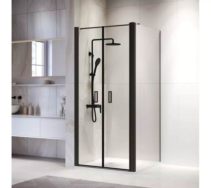 Душевой уголок RGW PA-134B (PA-104B+Z-050-2B+O-104B), Цвет стекла: прозрачное, Цвет профиля: Черный, Выбрать размер: 1200x1200