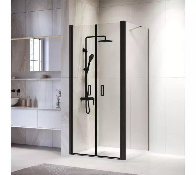 Душевой уголок RGW PA-134B (PA-104B+Z-050-2B+O-204B), Цвет стекла: прозрачное, Цвет профиля: Черный, Выбрать размер: 1200x1200