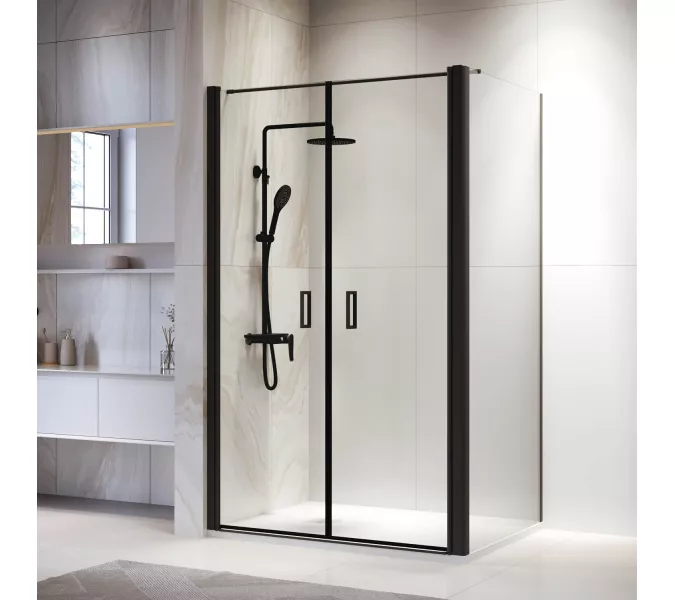 Душевой уголок RGW PA-144B (PA-104B+Z-050-2B+O-104B), Цвет стекла: прозрачное, Цвет профиля: Черный, Выбрать размер: 800x700