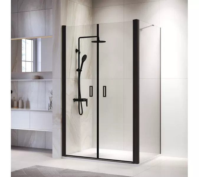 Душевой уголок RGW PA-144B (PA-104B+Z-050-2B+O-204B), Цвет стекла: прозрачное, Цвет профиля: Черный, Выбрать размер: 600x1200