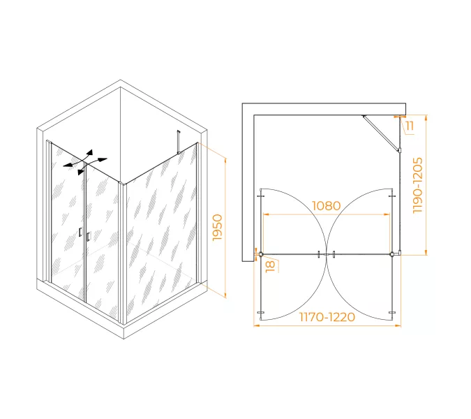 Душевой уголок RGW PA-134B (PA-104B+Z-050-2B+O-204B), Цвет стекла: прозрачное, Цвет профиля: Черный, Выбрать размер: 1200x1200, изображение 2