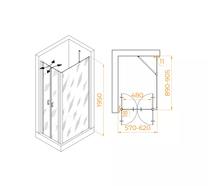 Душевой уголок RGW PA-144 (PA-104+Z-050-2+O-204), Цвет стекла: прозрачное, Цвет профиля: Хром, Выбрать размер: 600x900, изображение 2