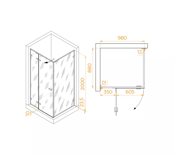 Душевой уголок RGW SV-040 матовое/хром, Цвет стекла: матовое, Цвет профиля: Хром, Выбрать размер: 1000x900, изображение 3