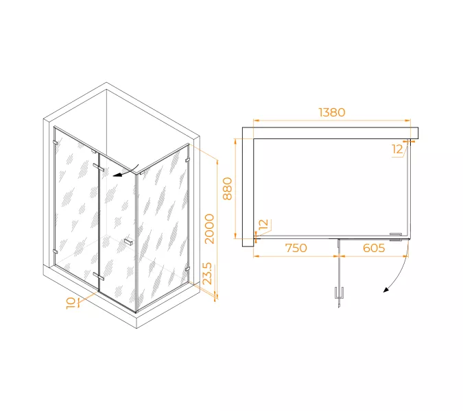 Душевой уголок RGW SV-040B матовое/черный, Цвет стекла: матовое, Цвет профиля: Черный, Выбрать размер: 1400x900, изображение 2