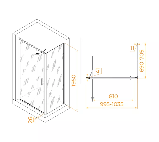 Душевой уголок RGW SV-145B, Цвет стекла: прозрачное, Цвет профиля: Черный, Выбрать размер: 1000x700, изображение 8