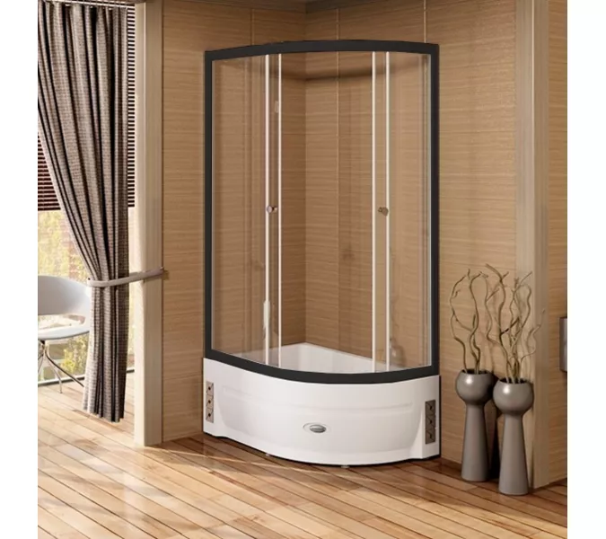 Душевой угол Radomir  СОУЛ  прозрачный , с поддоном, Цвет стекла: прозрачное, Цвет профиля: Черный, Тип поддона: Высокий, Выбрать размер: 120х80, Ориентация: Левая