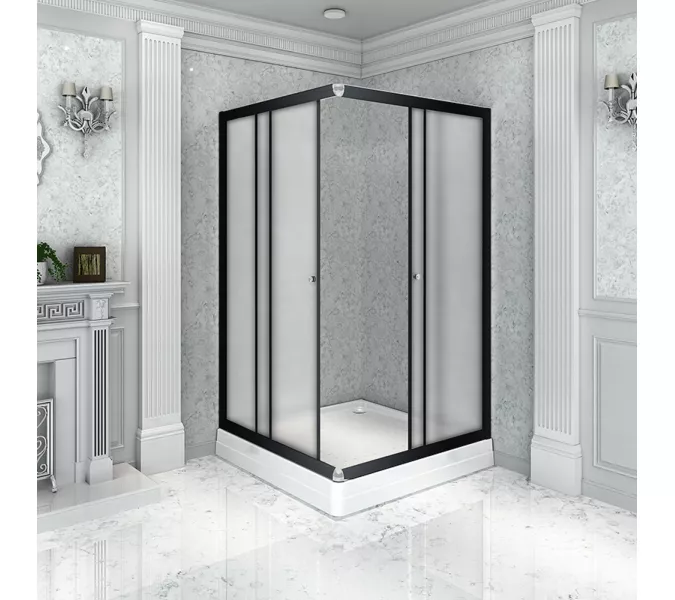 Душевой угол Radomir ДРИМ с поддоном , матовое стекло, Цвет стекла: матовое, Цвет профиля: Черный, Выбрать размер: 100х100, Ориентация: Универсальная
