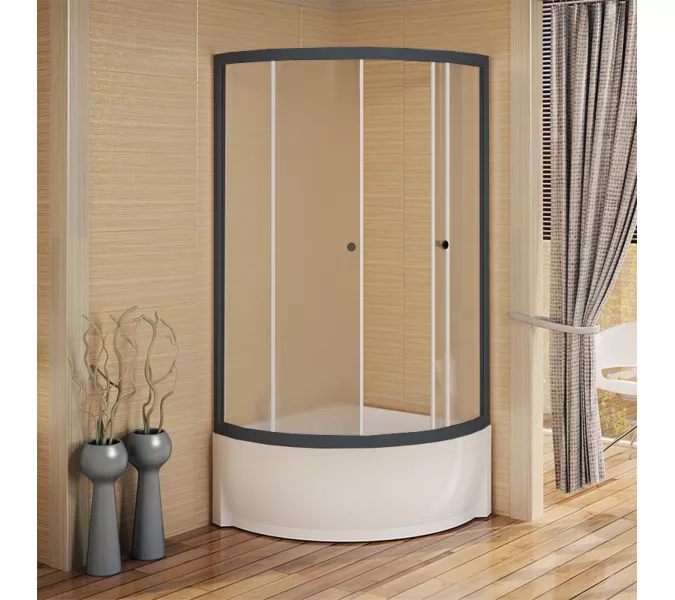 Душевой угол Radomir СОУЛ четверть круга, матовый , с поддоном, Цвет стекла: матовое, Цвет профиля: Черный, Выбрать размер: 90х90