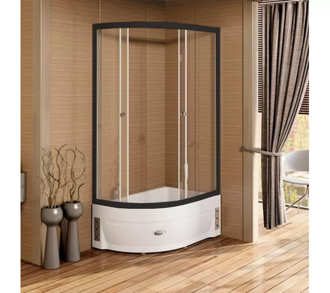 Душевой угол Radomir  СОУЛ  прозрачный , с поддоном, Цвет стекла: прозрачное, Цвет профиля: Черный, Тип поддона: Высокий, Выбрать размер: 120х80, Ориентация: Правая