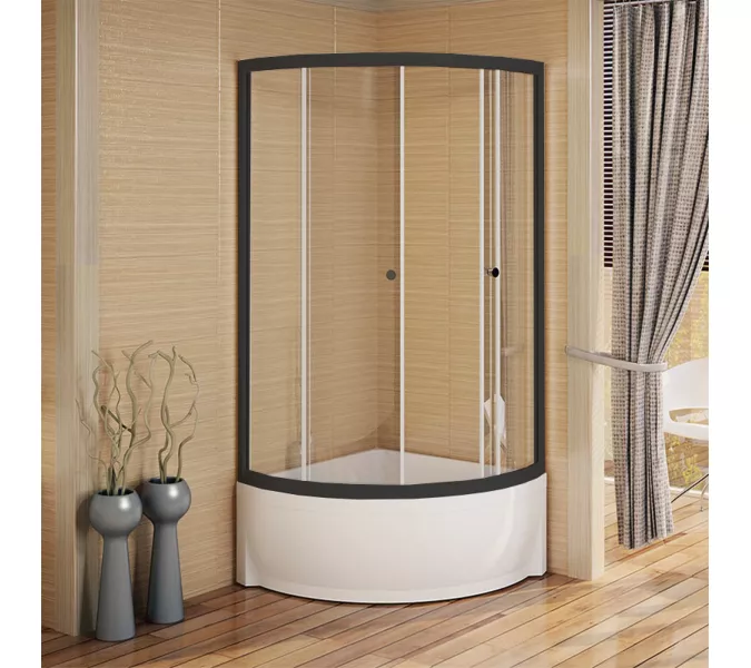 Душевой угол Radomir СОУЛ четверть круга, прозрачный, с поддоном, Цвет стекла: прозрачное, Цвет профиля: Черный, Выбрать размер: 90х90