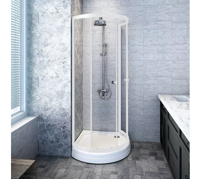 Душевой угол Radomir Стронг , четверть круга ,прозрачное, без поддона, Цвет стекла: прозрачное, Цвет профиля: Белый, Выбрать размер: 110х110