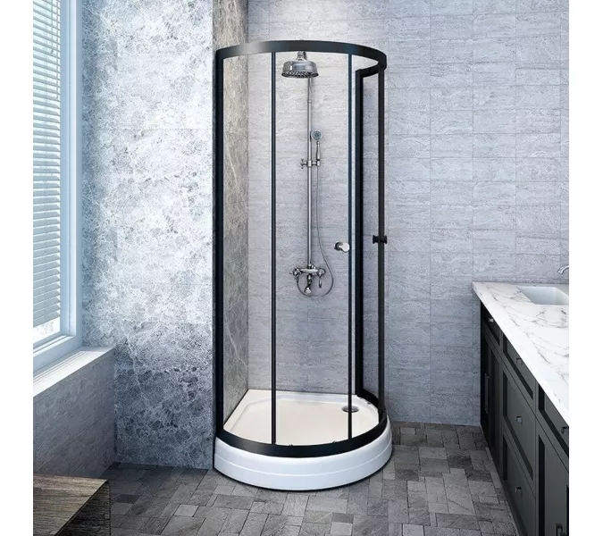 Душевое ограждение  Radomir Стронг , четверть круга , прозрачное , без поддона, Цвет стекла: прозрачное, Цвет профиля: Черный, Выбрать размер: 110х110