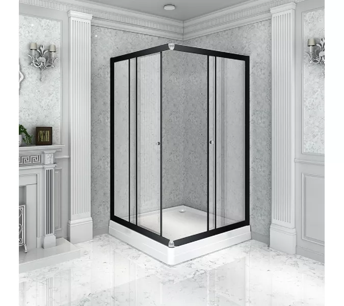 Душевой угол Radomir ДРИМ с поддоном , прозрачное стекло, Цвет стекла: прозрачное, Цвет профиля: Черный, Выбрать размер: 100х100, Ориентация: Универсальная
