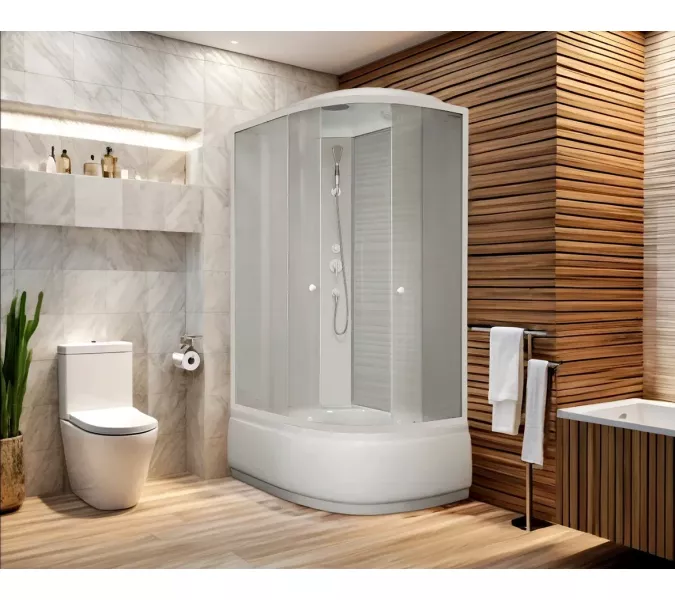 Кабина душевая  EF1221L/R  PARLY, Цвет стекла: матовое, Высота поддона: Высокий, Цвет профиля: Белый, Выбрать размер: 120х80, Ориентация: левая, изображение 2