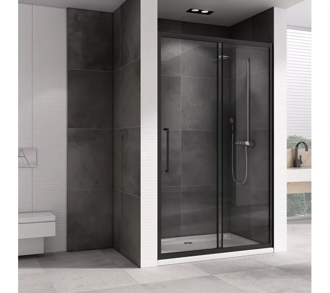 Душевая дверь ABBER Schwarzer Diamant прозрачное/черный/H-195см, Цвет стекла: прозрачное, Цвет профиля: Черный, Выбрать размер: 100, изображение 2