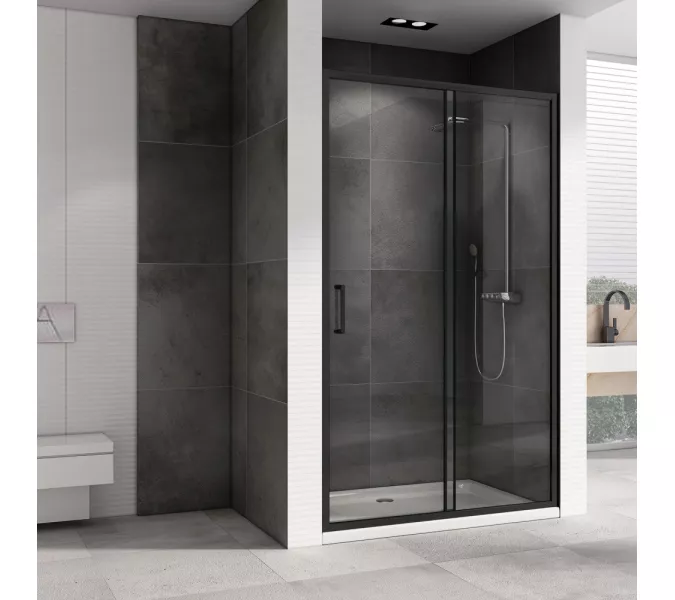 Душевая дверь ABBER Schwarzer Diamant прозрачное/черный/H-190см, Цвет стекла: прозрачное, Цвет профиля: Черный, Выбрать размер: 100, изображение 2