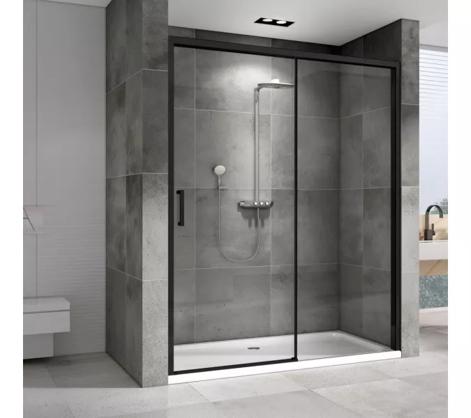 Душевая дверь ABBER Komfort прозрачное/черный, Цвет стекла: прозрачное, Цвет профиля: Черный, Выбрать размер: 120