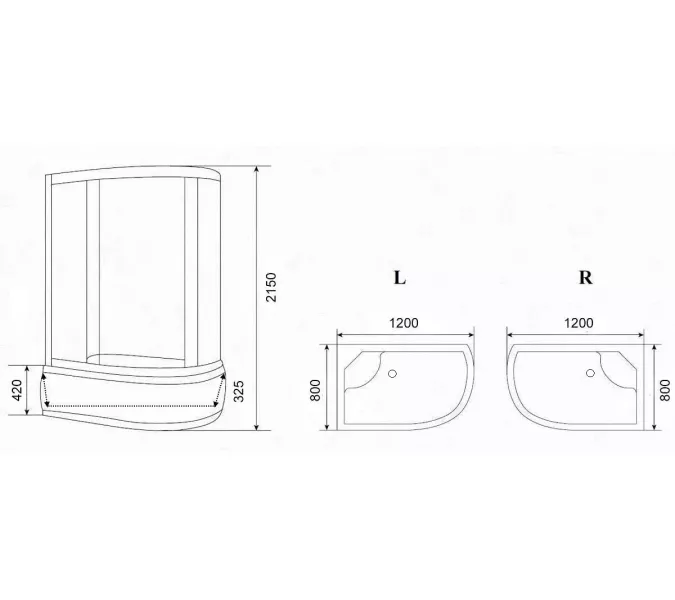 Кабина душевая  EF1221L/R  PARLY, Цвет стекла: матовое, Высота поддона: Высокий, Цвет профиля: Белый, Выбрать размер: 120х80, Ориентация: левая, изображение 4