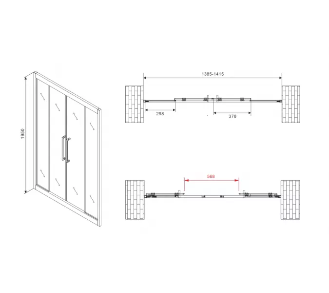 Душевая дверь ABBER Schwarzer Diamant прозрачное/хром, Цвет стекла: прозрачное, Цвет профиля: Хром, Выбрать размер: 140, изображение 3