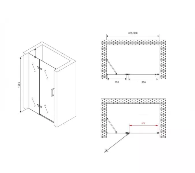 Душевая дверь ABBER Zart распашная, Цвет стекла: прозрачное, Цвет профиля: Черный, Выбрать размер: 90, изображение 3