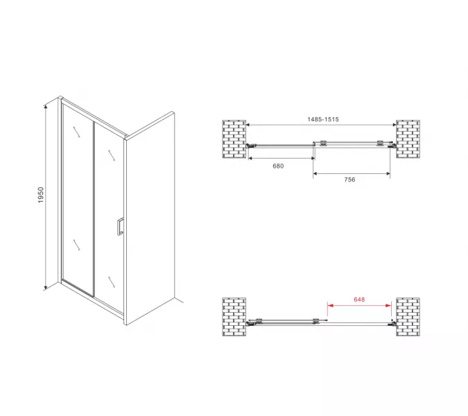 Душевая дверь ABBER Schwarzer Diamant прозрачное/черный/H-195см, изображение 3