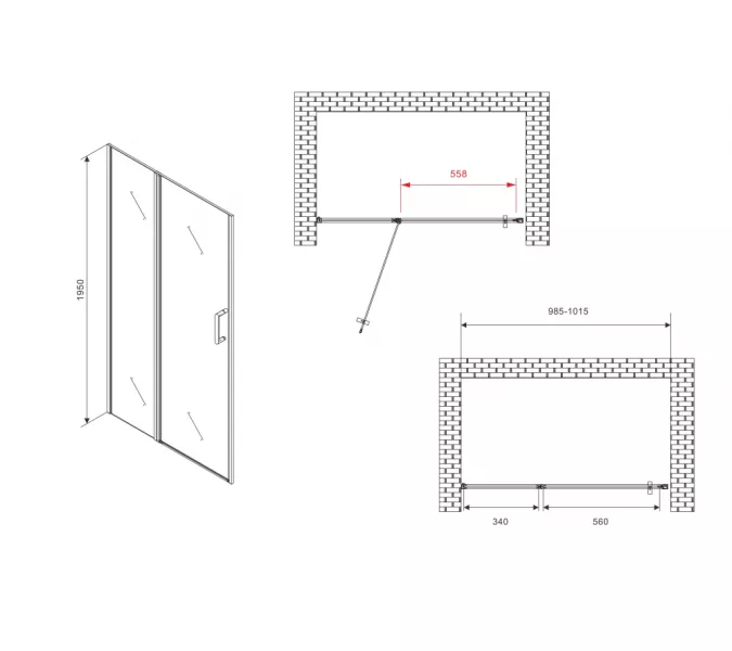 Душевая дверь ABBER Sonnenstrand прозрачное/черный, Цвет стекла: прозрачное, Цвет профиля: Черный, Выбрать размер: 100, изображение 4