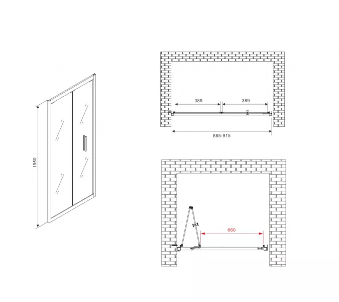 Душевая дверь ABBER Sonnenstrand прозрачное/черный складная, Цвет стекла: прозрачное, Цвет профиля: Черный, Выбрать размер: 90, изображение 4