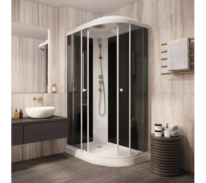 Кабина душевая  EC1231L/R  PARLY, Цвет стекла: тонированное, Высота поддона: Низкий, Цвет профиля: Белый, Выбрать размер: 120х80, Ориентация: левая, изображение 2