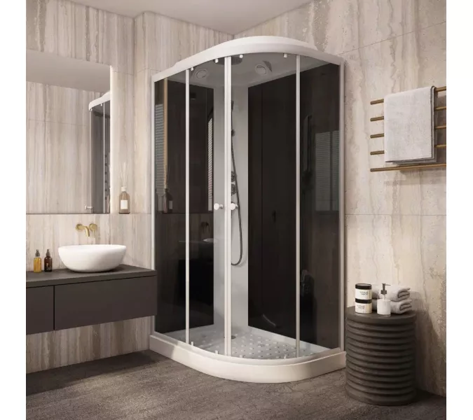 Кабина душевая  EC1231L/R  PARLY, Цвет стекла: тонированное, Высота поддона: Низкий, Цвет профиля: Белый, Выбрать размер: 120х80, Ориентация: левая