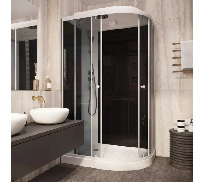 Кабина душевая  EC1231L/R  PARLY, Цвет стекла: тонированное, Высота поддона: Низкий, Цвет профиля: Белый, Выбрать размер: 120х80, Ориентация: левая, изображение 3