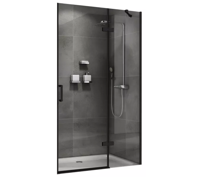 Душевая дверь ABBER Zart распашная, Цвет стекла: прозрачное, Цвет профиля: Черный, Выбрать размер: 90