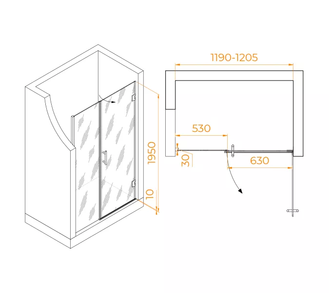 Душевая дверь RGW HO-012B, Цвет стекла: прозрачное, Цвет профиля (вариация): Черный, Выбрать размер: 120, изображение 3
