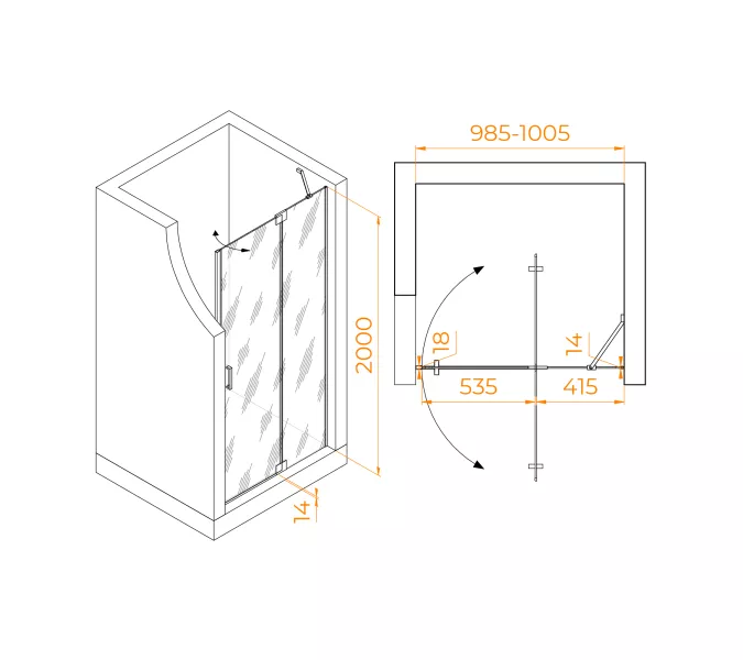 Душевая дверь RGW HO-014, Цвет стекла: прозрачное, Цвет профиля (вариация): Хром, Выбрать размер: 100, изображение 2
