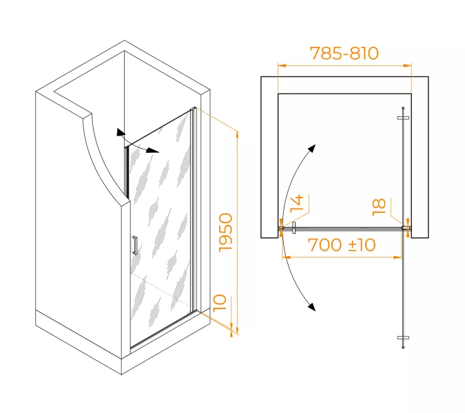 Душевая дверь RGW LE-003Gr, Цвет стекла: матовое-сатинат, Цвет профиля (вариация): Серый, Выбрать размер: 80, изображение 2