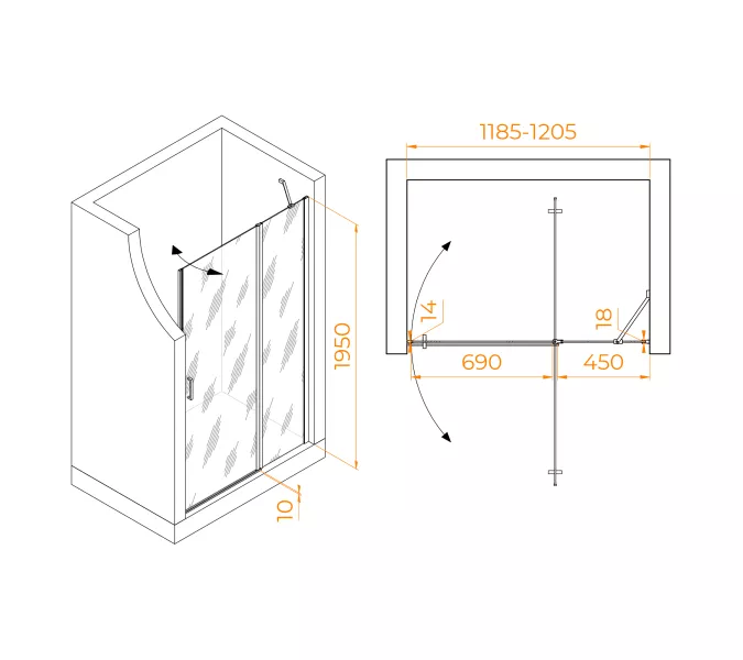 Душевая дверь RGW LE-004B, Цвет стекла: матовое-сатинат, Цвет профиля (вариация): Черный, Выбрать размер: 120, изображение 2