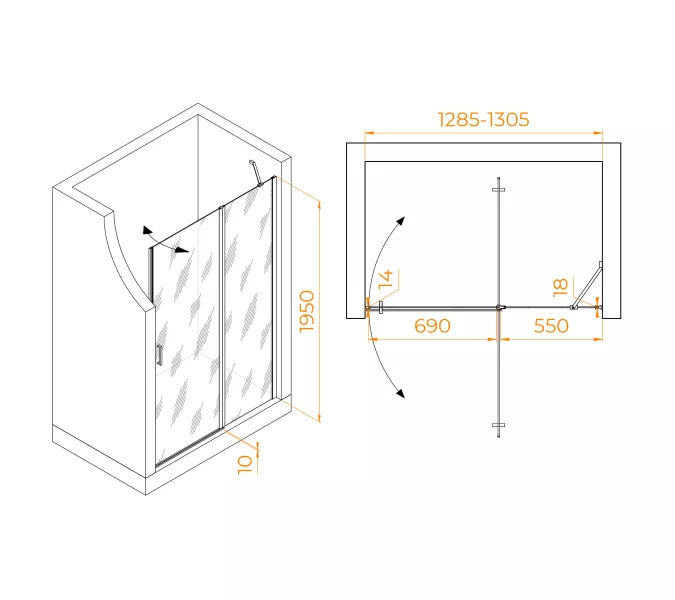 Душевая дверь RGW LE-004, Цвет стекла: матовое-сатинат, Цвет профиля (вариация): Хром, Выбрать размер: 130, изображение 2