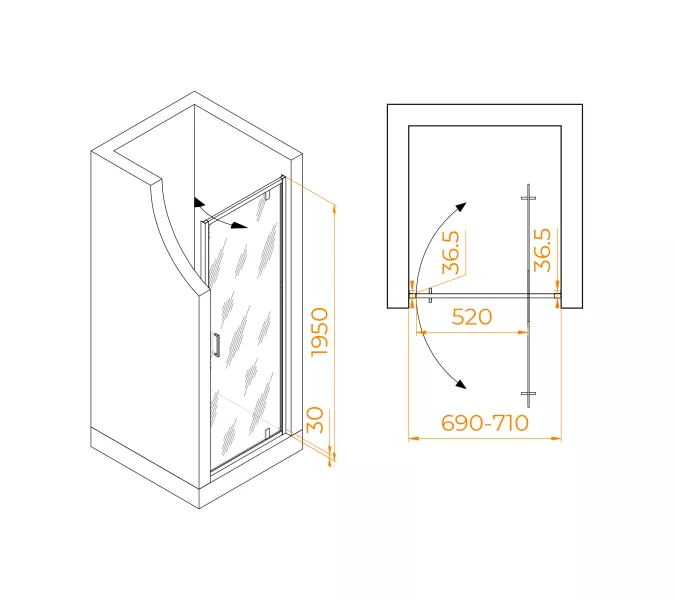 Душевая дверь RGW LE-102, Цвет стекла: прозрачное, Цвет профиля: Хром, Выбрать размер: 70, изображение 2