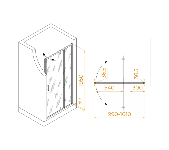 Душевая дверь RGW LE-103B, Цвет стекла: прозрачное, Цвет профиля: Черный, Выбрать размер: 100, изображение 2
