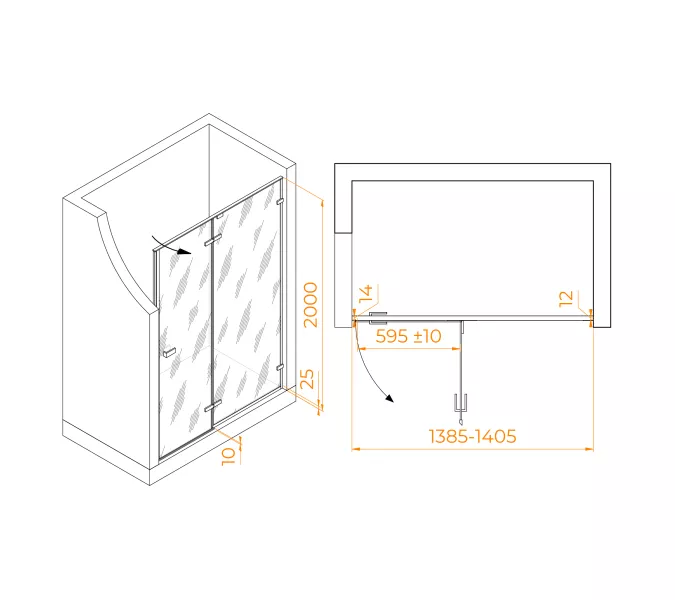 Душевая дверь RGW SV-004B, Цвет стекла: прозрачное, Цвет профиля (вариация): Черный, Выбрать размер: 140, изображение 2